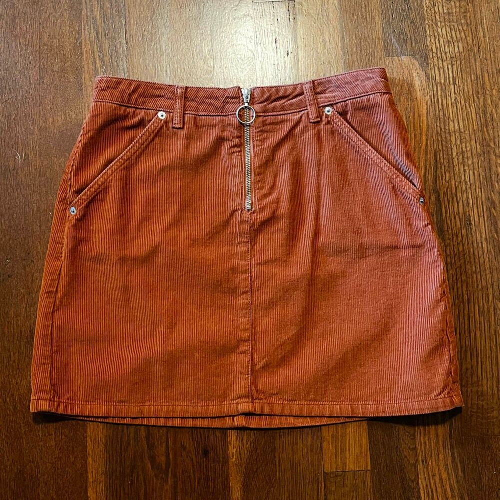 Topshop Moto Rust Corduroy Zip Front Mini Skirt 100% Cotton US 8